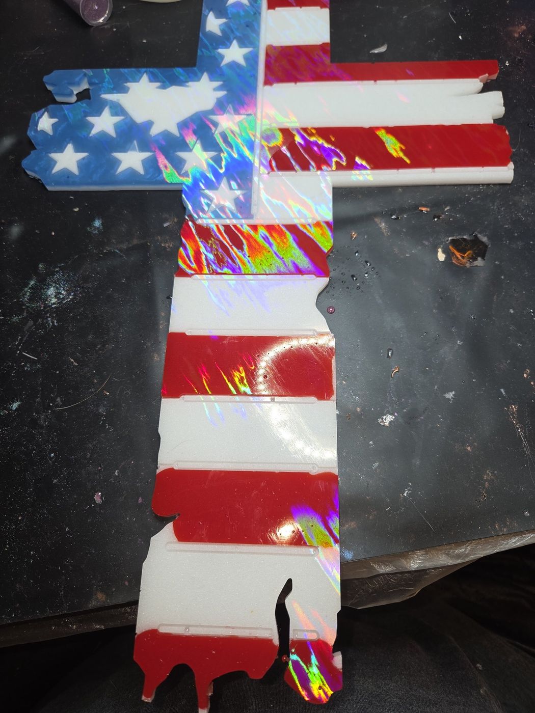 Holographic American flag cross wall art