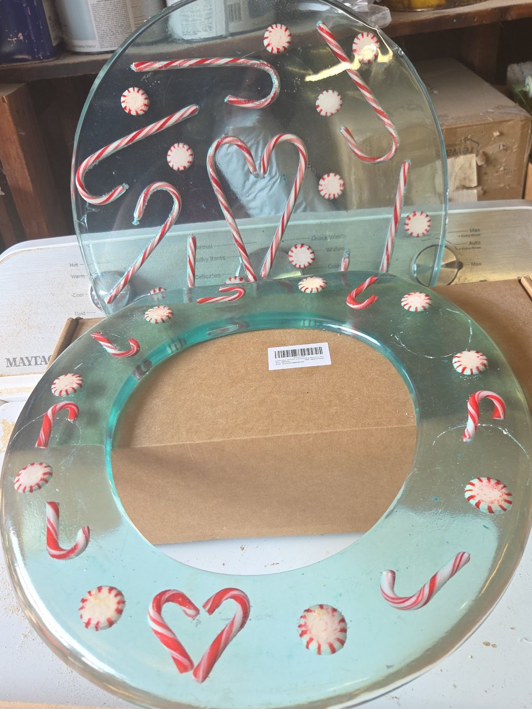 Custom candy cane toilet seat
